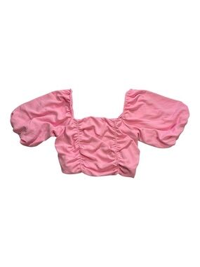 GeeGee Pink Puff Sleeve Smocked Crop Top Size 1X